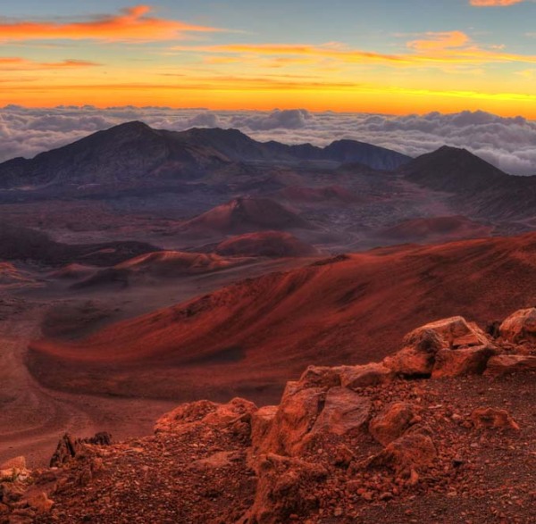 Sunset or sunrise from top of Maui's Haleakala Volcano